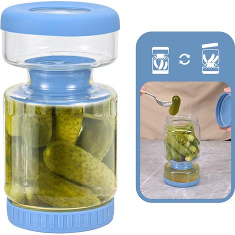 Pot à cornichons et olives, 800 ml, pot à cornichons en sablier réversible et hermétique avec passoire,pot cornichon retournable, adapté pour mariner les concombres, les cornichons, les olives