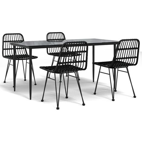 Ensemble à manger de jardin 5 pcs  Mobilier de jardin Noir Résine tressée (1/5)