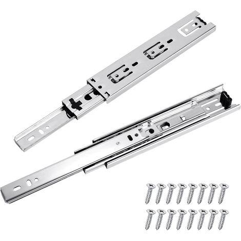 2 Pcs Coulisse Tiroir Argent, 200mm Glissières pour Tiroirs, 3Plis Glissière Téléscopique, Glissières de Tiroir à Extension Complète, Montage Latéral, Capacité de Charge Robuste de 45 KG (1/5)