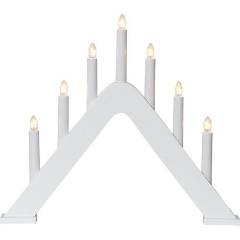 Lichterbogen ,Jarve' aus Holz, 7-flammig, austauschbare E10 Lichtquellen, weiß lackiert, warmweiß, H 36cm, B 41cm (1/4)