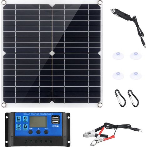 Kit de panneaux solaires flexibles 20W avec contrôleur 300W, alimentation 12V, carte d'interface de chargement USB, cellules étanches pour téléphone, camping-car et voiture (1/5)