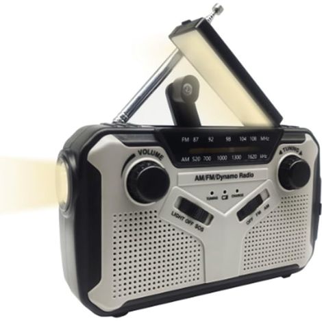 Radio d'urgence Solar Hand AM/FM LED Lampe de Poche Gray (1/5)