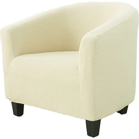 Housse de Fauteuil Chesterfield Jacquard Couleur Unie 1 Place Extensible Beige (1/5)