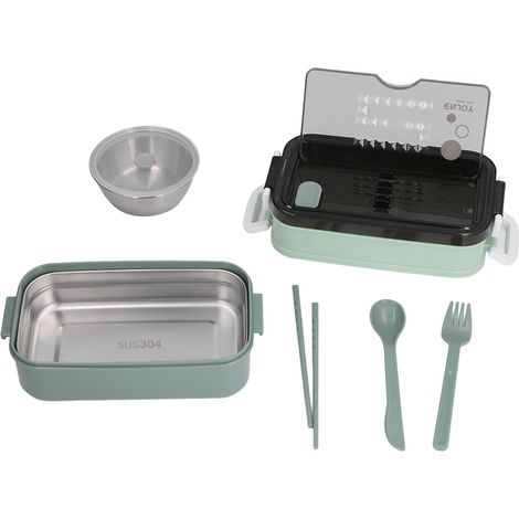 Lunchbox, 2-stöckig, stapelbar, mit Faltverschluss, isoliert, Edelstahl, Grasgrün, Edelstahl Typ 304, Suppenschüssel (200 ml) (1/5)
