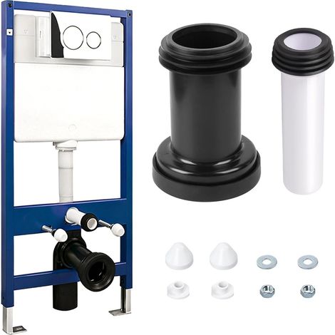 Connection kit for wall-mounted toilet, PE pipe diameter 90/110, length 180 mm, drain with gaskets suitable for wall installation and flush with cover caps (1/5)