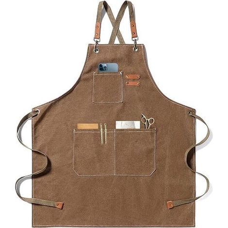 Grembiule da chef, grembiule da giardinaggio in tela di cotone con ampie tasche per uomo e donna, bavaglino da cucina, robusto grembiule da giardino regolabile - Cafe - Crezuo