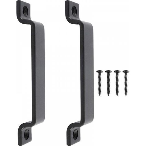 2PCS Poignée de Porte Coulissante Poignée de Porte pour Grange Placard Armoire Cuisine Meuble en Acier avec Vis Noir (16,5CM) (1/5)