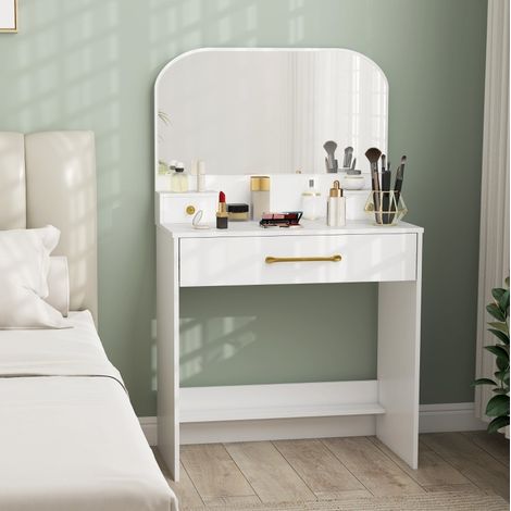 Toeletta con specchio 3 cassetti in legno 80x40 cm OKMYHOME (1/4)