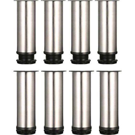 Juego de 8 patas para muebles, patas ajustables de 15 cm, patas de metal para mesa, cama y sofá, altura total de 150 mm a 165 mm, acero inoxidable cepillado -Crezuo