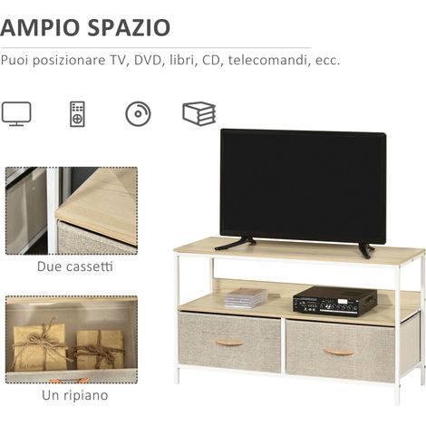 Mobile Porta TV da 47" con Cassetti Pieghevoli in Tessuto e Mensola in Metallo e MDF, 98x29x56cm, Colore Legno (1/5)