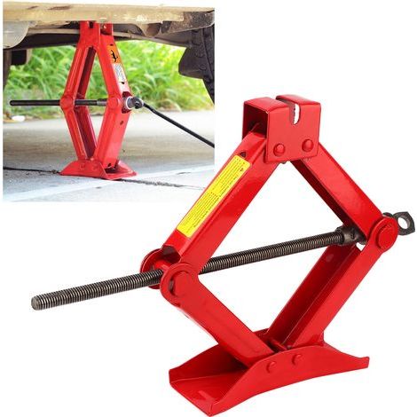 Professional red car jack with iron handle for tires, outdoor lifting tool, 1 ton capacity (1/5)