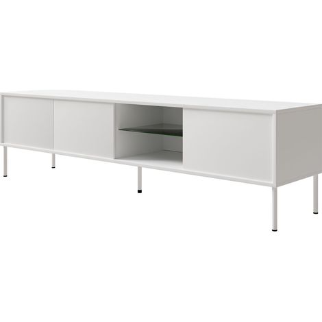 Selsey Modity - TV-Schrank 3-türig mit Glasregal und Beleuchtung, 175 cm, Weiß