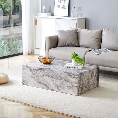 Table basse rectangulaire 90x50x30 cm grise, effet marbre, sans montage, MDF MEUBLIV (1/5)