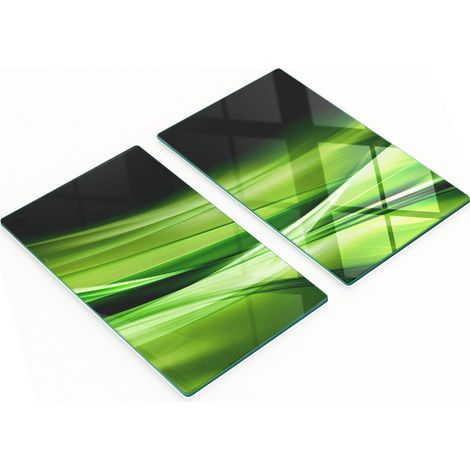 Juego de dos tablas de cocina decorativas de cristal con diseño de olas verdes, 2x30x52 cm. (1/5)