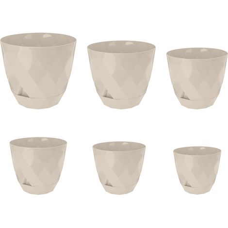 Vaso Da Fiori Piante Rotondo Con Sottobicchiere Integrato Moderno Plastica Lucida Ambiente Esterno e Interno Vaso Decorativo Riserva Acqua Rombi Con Sottovaso Beige - 2,4 Litri (1/5)
