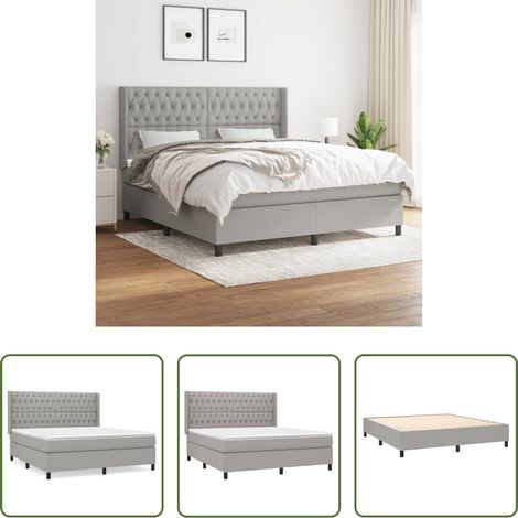 vidaXL Kopfteil - Boxspringbett mit Matratze Hellgrau 180x200 cm Stoff (1/5)