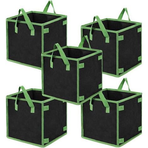 Lot de 5 Sacs de Culture Carrés 10 Gallons – Pots en Tissu Non-Tissé pour Jardinage Intérieur et Extérieur, avec Poignées, Vert (1/5)