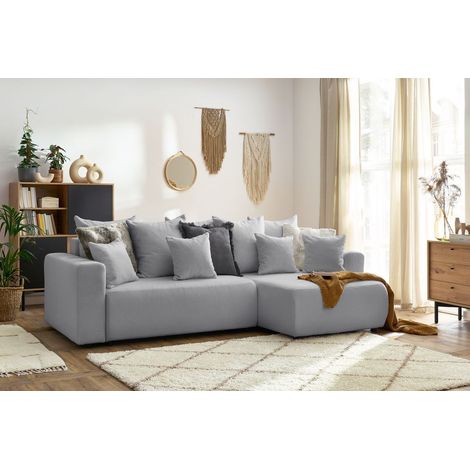 BOBOCHIC - Canapé d'angle réversible convertible coffre ENVY tissu bouclette doux Gris clair (1/5)