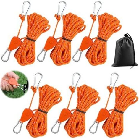 Ensemble de 6 tendeurs à cliquet avec crochets, haubans réfléchissants, cintres à cliquet pour vêtements, tendeur à cliquet Ø4 mm avec crochets pour tentes, ventilateurs, lampes horti (1/5)
