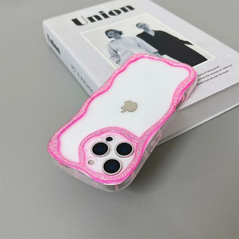 Coque ondulée pour iPhone 16 (rose), transparente et élégante, résistante aux chocs.