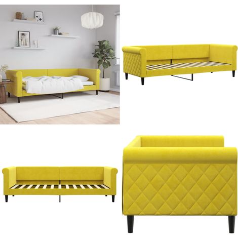 Lit de repos sans matelas jaune 80x200 cm velours - Canapé Convertible - Lit Invité - Lit Deux Places - Mobilier Salon - Meuble Chambre - Home & Living (1/5)