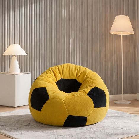 Pouf poire en flanelle forme ballon de football jaune et noir (1/5)
