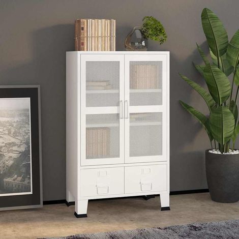 vidaXL Coffre de rangement industriel Blanc 70x40x115 cm Métal (1/5)