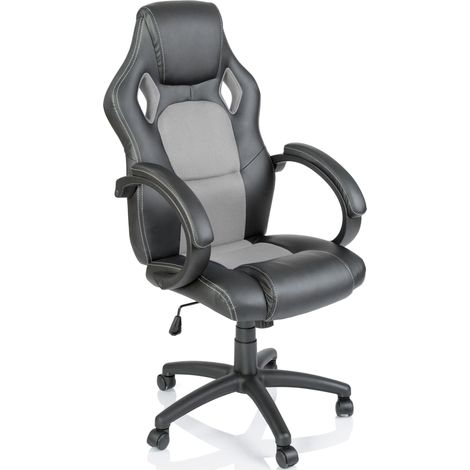 TRESKO Silla giratoria de oficina Racing Sillón de escritorio (Negro / Gris) Silla Gaming ergonómica, cilindro neumático certificado por SGS