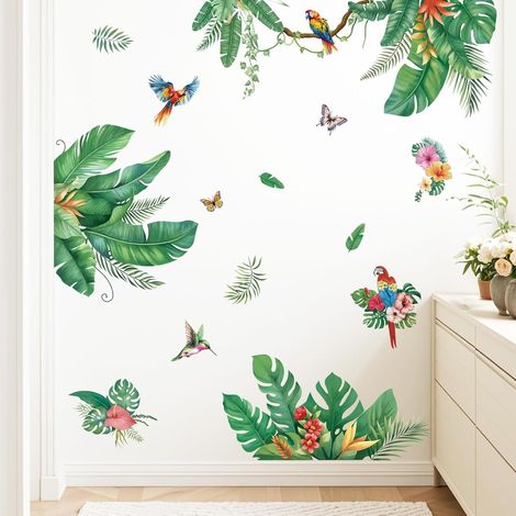 Stickers Muraux Feuilles Tropicales, Autocollant Mural Plante Verte, Décoration Murale pour Salon Chambre Adulte Porte (1/5)