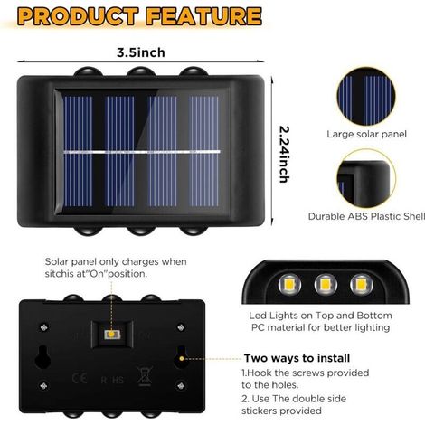 4 Pack Lampes Solaires Extérieures,Blanc Chaud Applique Murale Led IP65 Étanche Haut Et Bas pour Jardin Cour Patio Balcon Clôture (1/3)