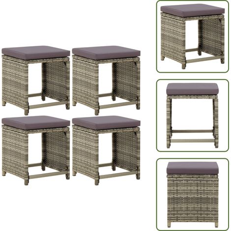 Tabourets de jardin lot de 4 avec coussins Résine tressée Gris - Tabourets De Jardin - Chaise De Jardin - Mobilier De Jardin - Résine Tressée - Fauteuil De Jardin (1/5)