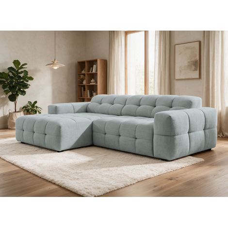 Canapé d'angle relax électrique en velours texturé gris FEDORA - (1/5)