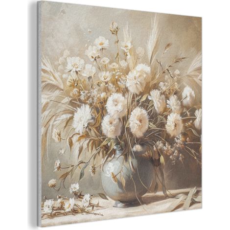 CUADRO ACÚSTICO Flores - Jarrón - Naturaleza muerta - Beige Cuadros Decoracion Salon Modernos 90x90 (1/5)