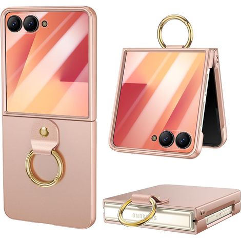 Ringhalter-Hülle für Samsung Galaxy Z Flip7 5G, mit Glas für das Außendisplay, Gold (1/5)