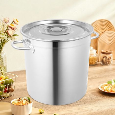 35L Large Deep Cooking Stock Pot Stainless Steel 201 with Lid for CATERING (1/5)