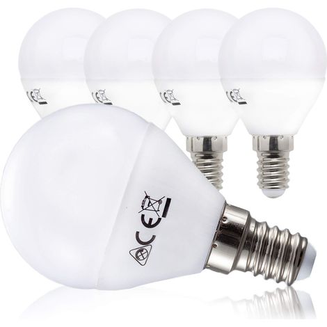 B.K.Licht lot de 5 ampoules 5W LED E14, 470 Lumen par ampoule, lumière blanche chaude de 3000 Kelvin, équivaut ampoule halogène 40W, 230V, forme ronde, hauteur 106mm (1/5)
