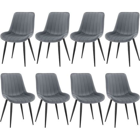 Chaise salle à manger - WAFTING - Lot de 8 - Velours - Pieds métal - Gris foncé (1/5)