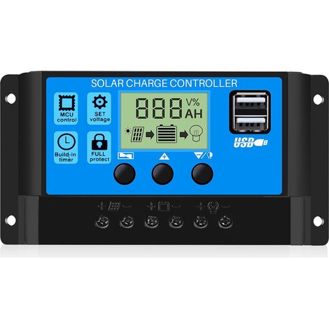 30A 12V/24V Contrôleur de Charge Régulateur Panneau Solaire Batterie Intelligent PWM avec 5V Double Port USB LCD Affichage pour Les Batteries Plomb-acide (1/5)