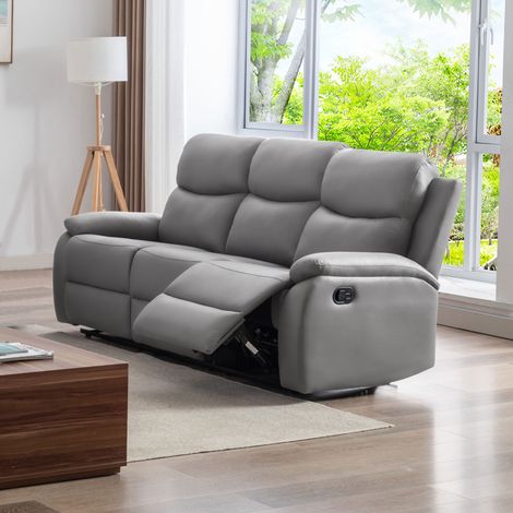 Canapé de relaxation manuel 3 places en PU gris clair - ZOLARA