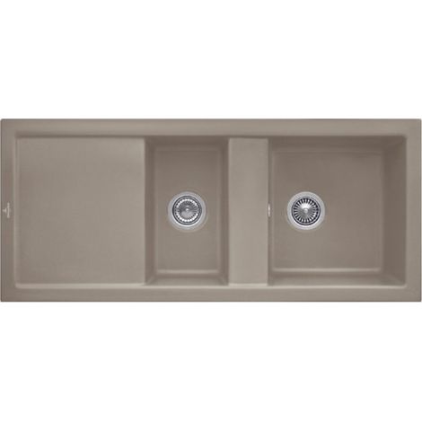 Evier 1 cuve et demi VILLEROY ET BOCH Subway 80 116 x 51 cm avec egouttoir reversible Timber CeramicPlus avec vidage manuel (1/3)