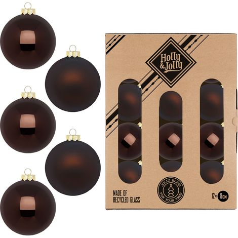 PALLE IN VETRO MARRONE CIOCCOLATO LUCIDE E OPACHE CONFEZIONE 12 DIAMETRO 8 CM