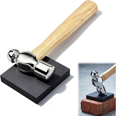Mini Hammer with Wooden Handle and Rubber Bench Block, 6 Inch Ball Hammer for Jewelry Making, Crafts and DIY Tools (1/5)
