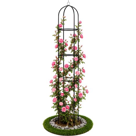 VOUNOT® Tuteur obélisque de jardin Ø40 x 194 cm en métal noir - Support modulable pour plantes grimpantes et rosiers (1/5)