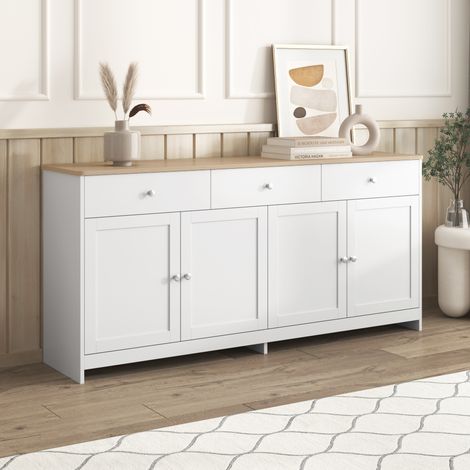 Aparador con gran capacidad estantes regulables 160x37x75cm color blanco y tono madera (1/5)