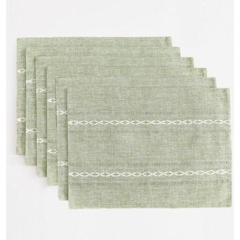 BUNTHAUS PA Sets de table en coton et lin, 30 x 45 cm, lot de 6, sets de table à bords bordés style champêtre, résistants à la chaleur, vert sauge. (1/4)
