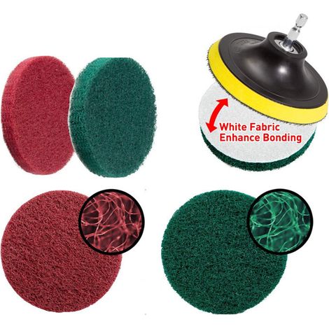 Ensemble de 12 accessoires de brossage pour perceuse : brosses de nettoyage électriques, éponges et tampons à récurer pour salle de bain, cuisine et voiture. (1/5)