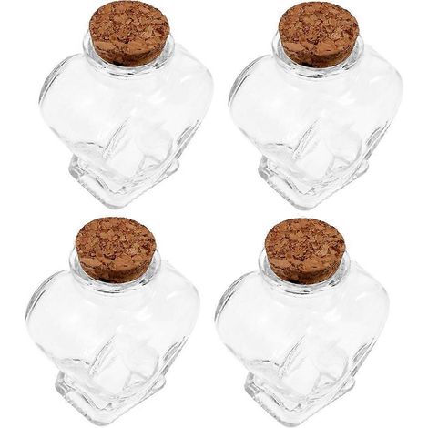 Lot de 4 bocaux en verre en forme de cœur compatibles avec des mini-bouteilles décoratives en liège. (1/5)