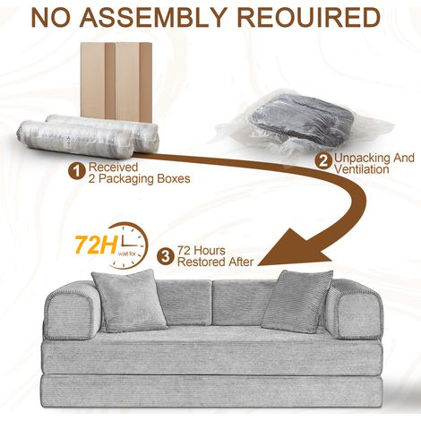 Schlafsofa 2 Sitzer, Ausklappbares Bett, Klappbare Rückenlehne, mit 2 Kissen, Schaumstoff, Beige (1/3)