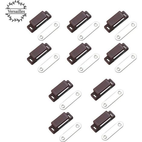 Lot de 10 loquets magnétiques puissants de 4 kg, aimants pour porte et armoire, ferme-porte de meuble, marron (1/3)