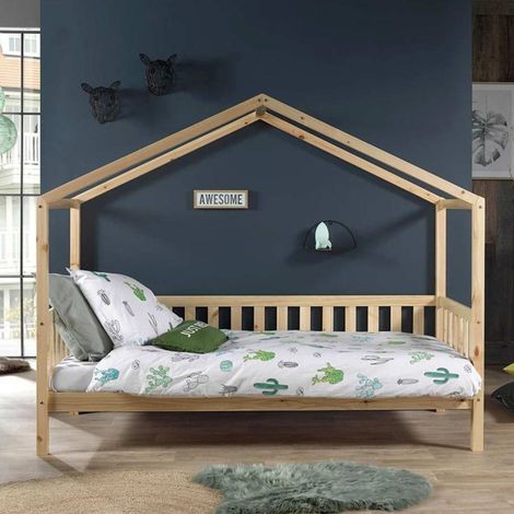 Pack - Lit Enfant Cabane & Matelas "Dallas II" 90x200cm Naturel (1/5)